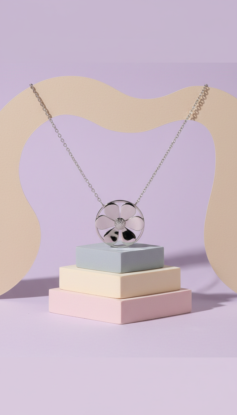 Collana acciaio con charm floreale