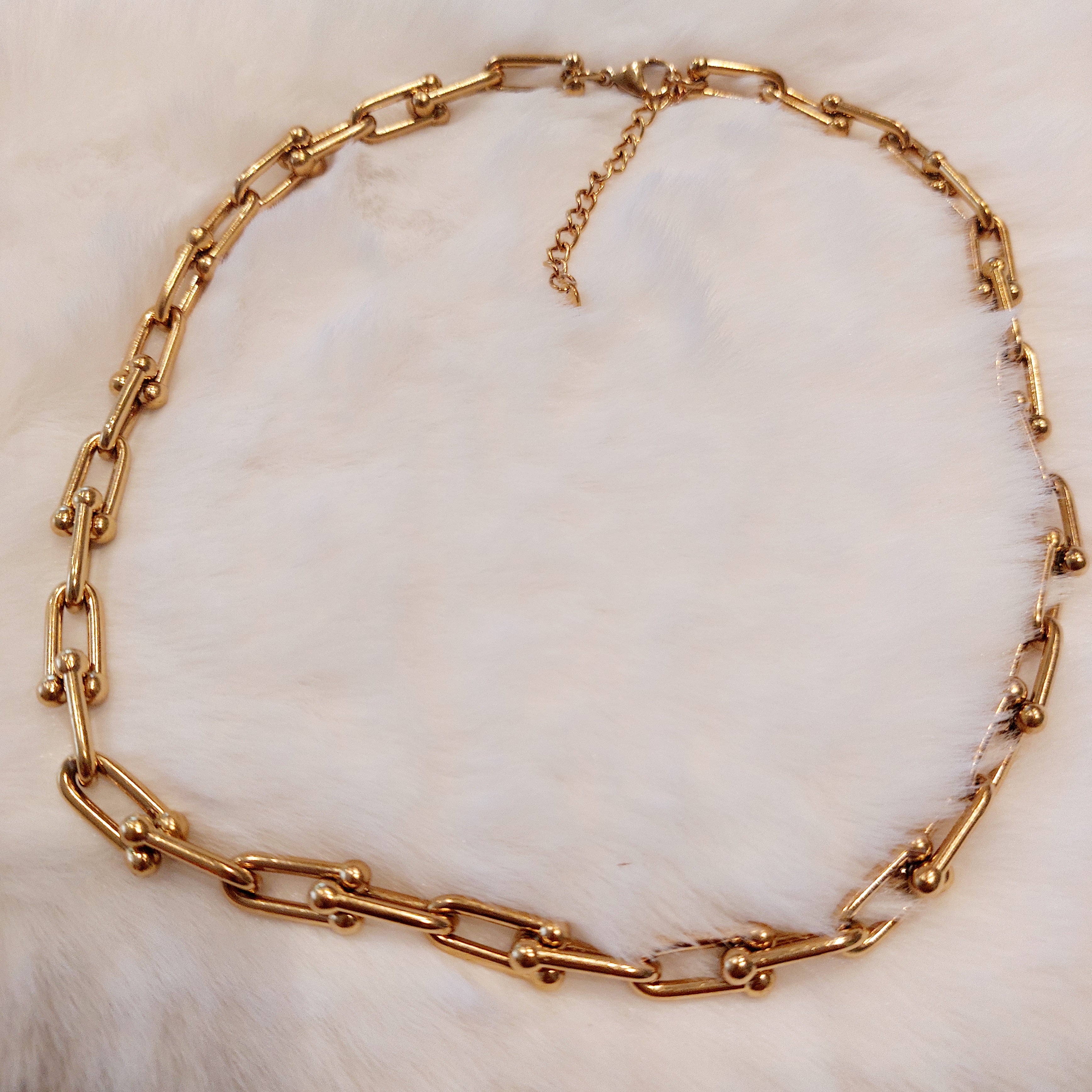 Collana Catena a Maglie Rettangolari con Connettori a Sfera in Acciaio Inossidabile