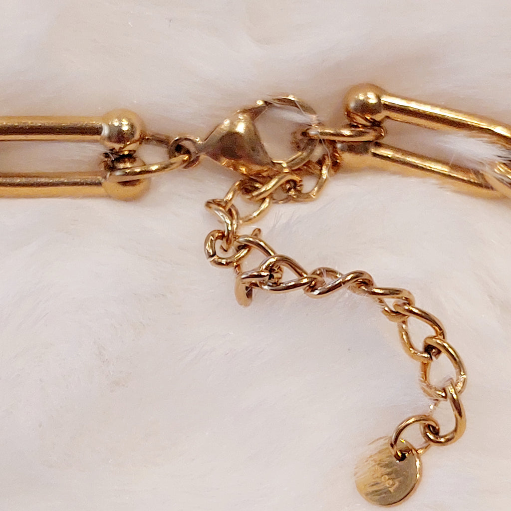 Collana Catena a Maglie Rettangolari con Connettori a Sfera in Acciaio Inossidabile