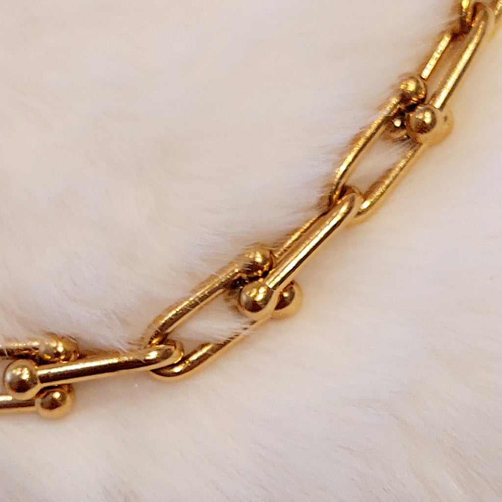 Collana Catena a Maglie Rettangolari con Connettori a Sfera in Acciaio Inossidabile