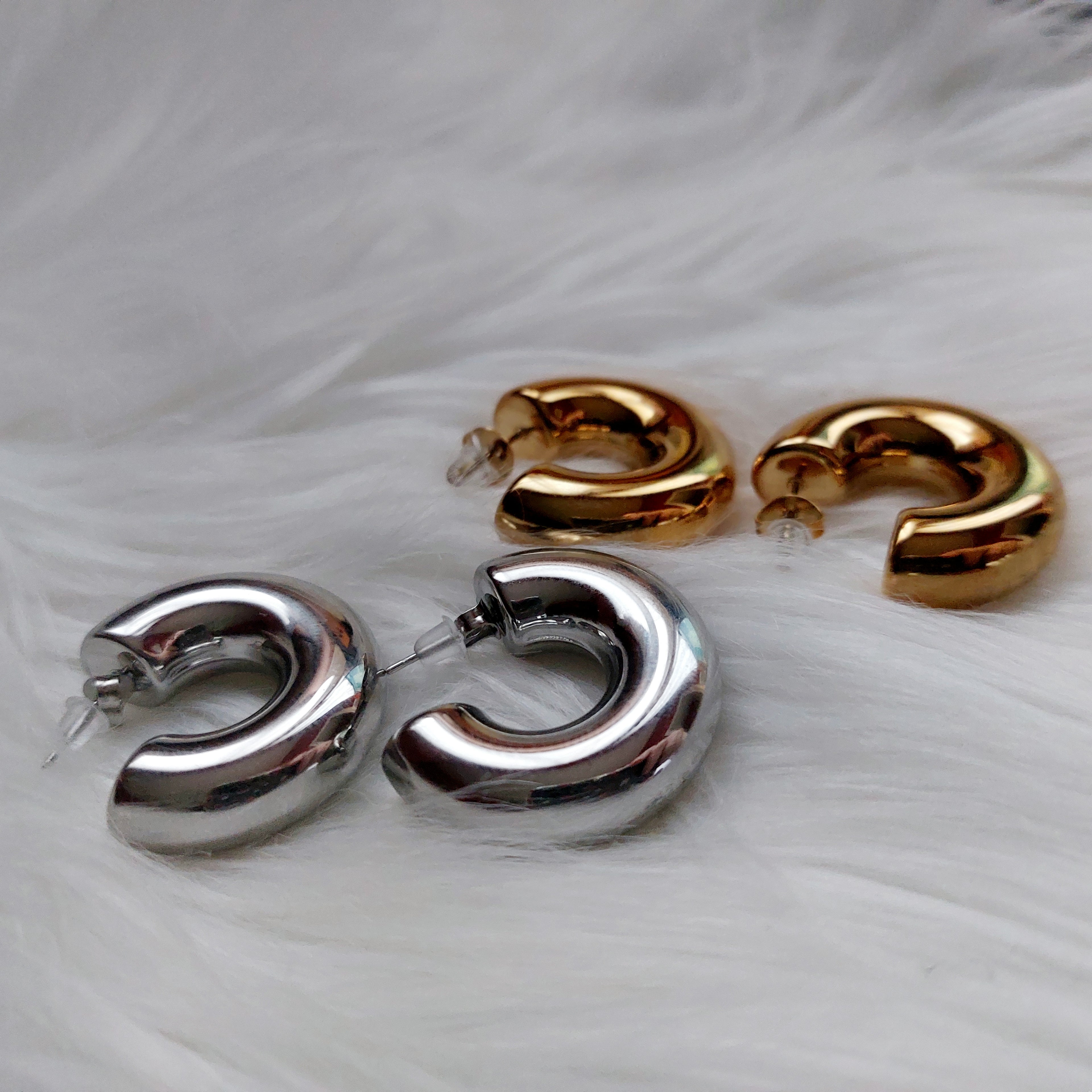 Orecchini a Ciambella in Acciaio Inossidabile – Gold e Silver