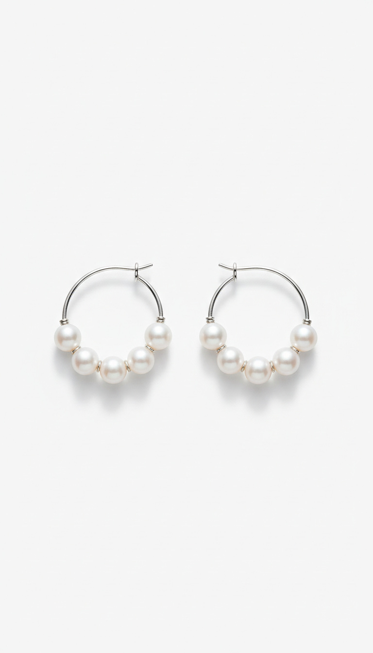 Orecchini cerchio argento con perle